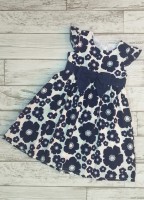 Платье для девочки на подкладе принт: белые цветы на темно-синем